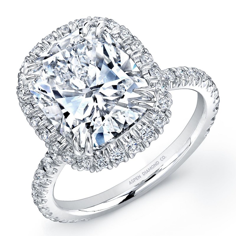 Cushion Cut Diamond Halo Engagement Ring in Platinum
