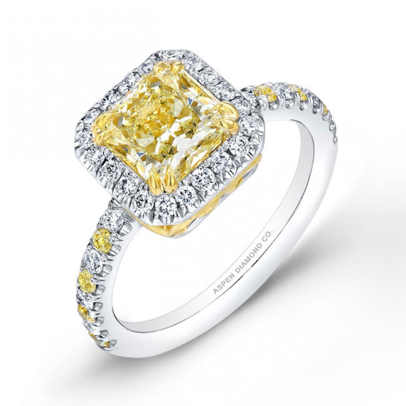 Radiant Cut Yellow Diamond Engagement Ring in 18K White Gold