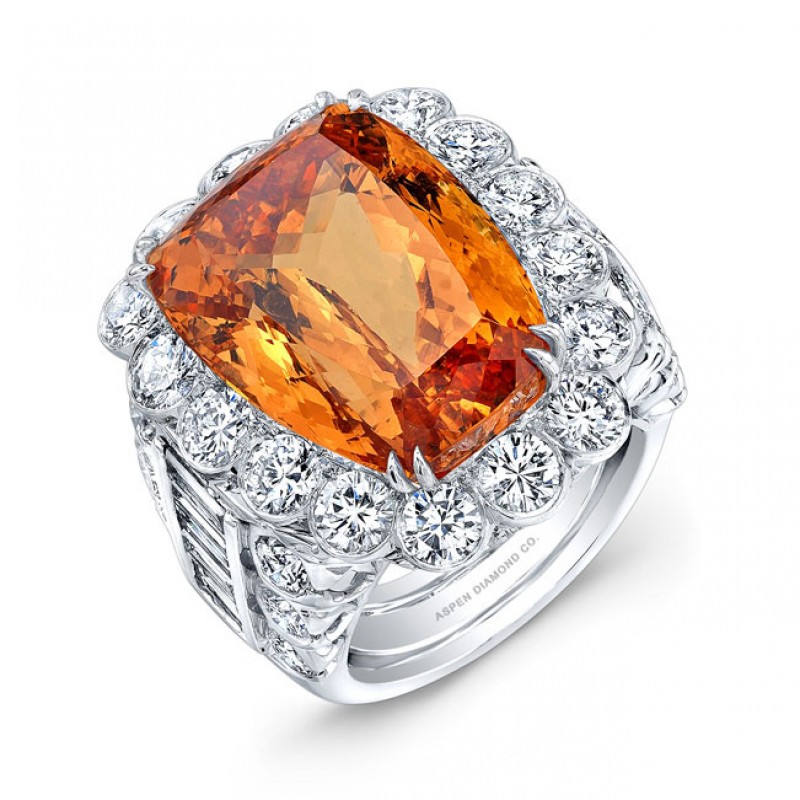 Cushion Cut Imperial Topaz Ring in Platinum