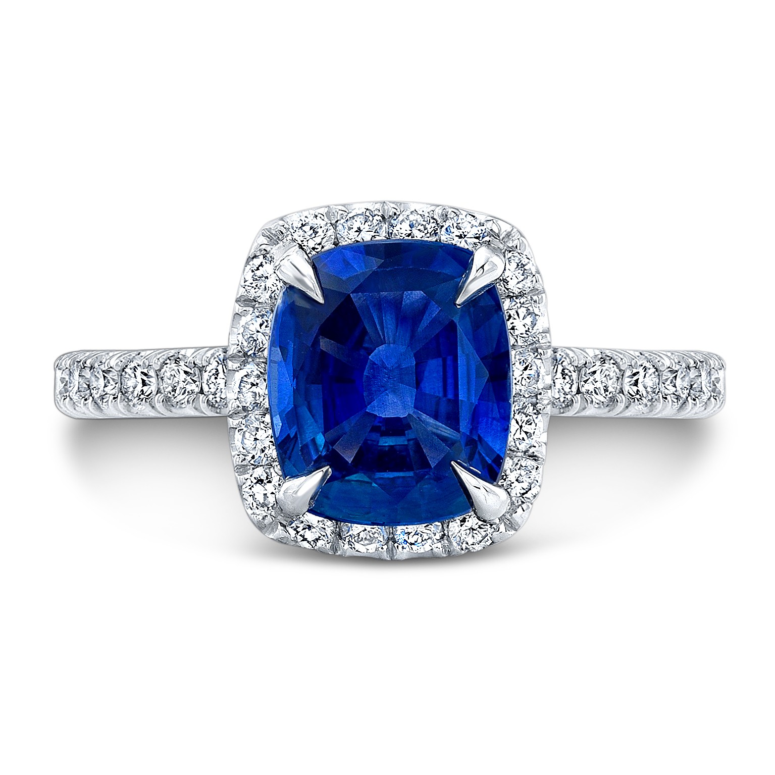 Cushion Cut Sapphire Diamond Halo Engagement Ring in Platinum - Bridal